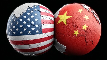 A globe depicting the US and China flags highlights their complex relationship. This artistic representation conveys themes of competition and cooperation. 