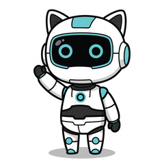 Cute Cat Robot Mascot Waving Hello Cartoon Vector