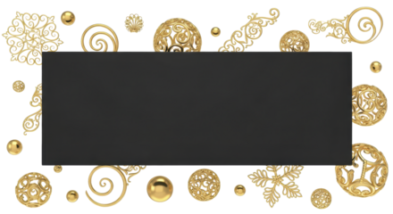 Elegant Golden Christmas Ornaments Frame with Blank Copy Space for Festive Greetings and Promotional Messages. Luxurious Holiday Border Design for Celebrations