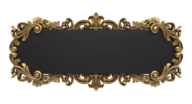 Ornate golden baroque frame with a blank black rectangular space for text and design