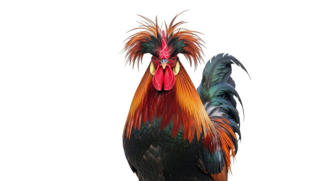 Colorful Paduan rooster with decorative plumage isolated PNG with Transparent Background