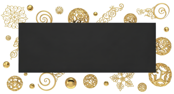 Elegant Golden Christmas Ornaments Frame with Blank Copy Space for Festive Greetings and Promotional Messages. Luxurious Holiday Border Design for Celebrations