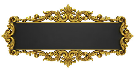 An elegant gold baroque frame with intricate scrollwork and acanthus leaves, a classic decorative banner for text isolated on a white background