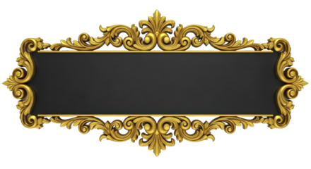 An elegant gold baroque frame with intricate scrollwork and acanthus leaves, a classic decorative banner for text isolated on a white background