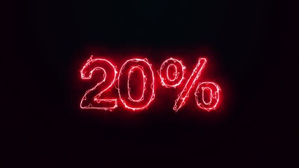 retro vintage 20% red colored text word lettering laser effect, discount offer sales marketing shop promotion neon sign symbol seamless loop animation alpha channel, twenty percent percentage neon - Powered by Adobe