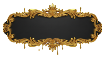 Ornate golden baroque frame with elegant scrolling details and a fluid, dripping embellishment, perfect for luxury design and vintage-inspired projects