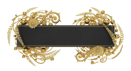 Elegant Golden Ornament with Blank Black Banner, Decorative Design for Text