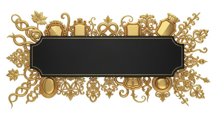 Elegant Ornate Gold Frame with a Blank Black Space for Text or Design, Artistic Vector Element