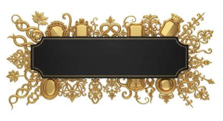 Elegant Ornate Gold Frame with a Blank Black Space for Text or Design, Artistic Vector Element
