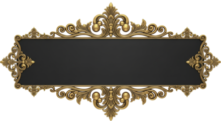 Elegant Decorative Frame with Ornate Gold Detailing and Blank Black Center for Custom Text or Design Elements