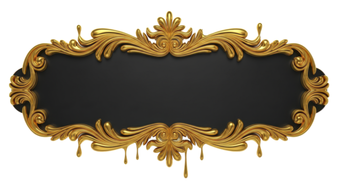 Ornate golden baroque frame with elegant scrolling details and a fluid, dripping embellishment, perfect for luxury design and vintage-inspired projects