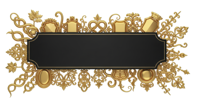 Elegant Ornate Gold Frame with a Blank Black Space for Text or Design, Artistic Vector Element
