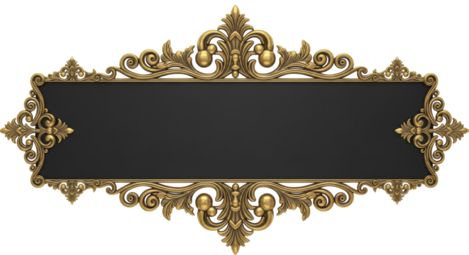 Elegant Decorative Frame with Ornate Gold Detailing and Blank Black Center for Custom Text or Design Elements