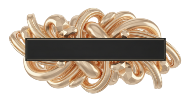 Abstract golden swirling fluid shapes with a dark rectangular banner for text, creating a sophisticated and modern design element - Powered by Adobe