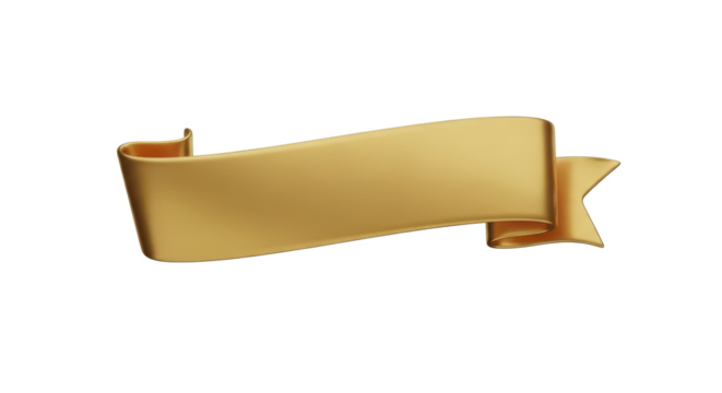 Elegant Golden Ribbon Banner for Announcements and Decorative Elements, Isolated on White
