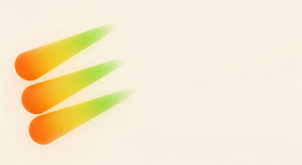 Abstract composition of three overlapping, glowing orange-to-green gradient shapes on a creamy beige background. Modern, fluid design evoking energy, growth, and innovation. Ideal for tech, startup.