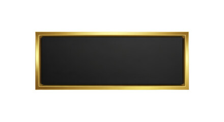 Luxurious blank rectangular plaque with a shiny gold metallic frame and a dark black center for custom text. An isolated 3D-style banner