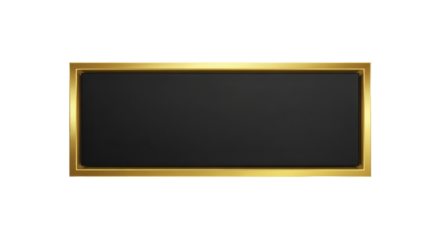 Luxurious blank rectangular plaque with a shiny gold metallic frame and a dark black center for custom text. An isolated 3D-style banner