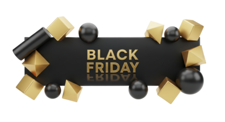 Black Friday Banner Golden Cubes and Spheres Design