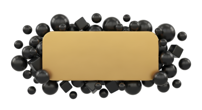 Geometric Frame with Spheres and Cubes Golden Rectangle on Dark Background