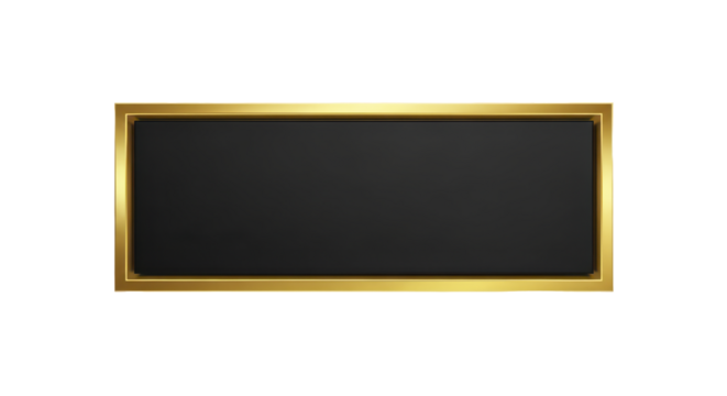 Luxurious blank rectangular plaque with a shiny gold metallic frame and a dark black center for custom text. An isolated 3D-style banner