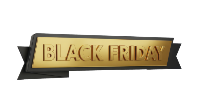Golden lettering on a sleek black ribbon banner signifying a major shopping event, ideal for promotions and discount advertisements