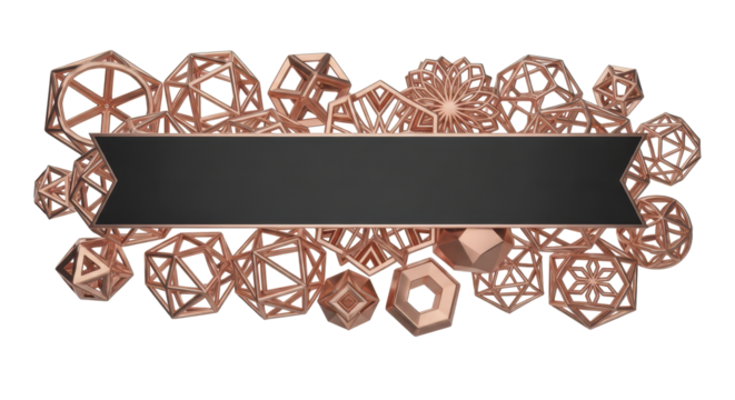 Abstract Rose Gold Geometric Background with a Dark Ribbon for Text