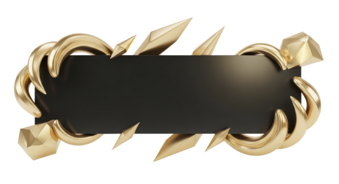 Golden textured banner frame adorned with sharp, metallic claws and aggressive geometric spikes, creating a powerful and luxurious design element for modern aesthetics and gaming - Powered by Adobe