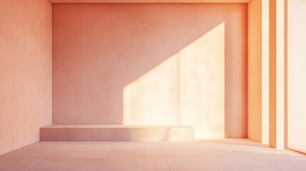Fototapeta premium Room interior featuring a wooden bench and large window with natural light streaming in