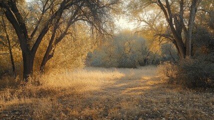 Fototapeta premium Dirt path winding through a dense forest surrounded by tall trees and green foliage