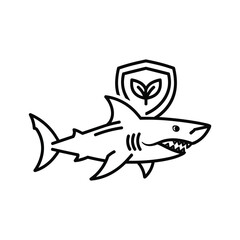 Shark and Nature Shield Icon for Marine Conservation and Environmental Protection