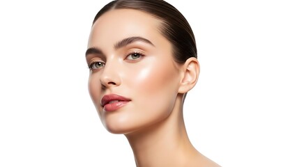 Obraz premium Close-up of woman's hydrated glowing skin on white background