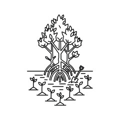 Mangrove Planting and Reforestation Line Art Icon