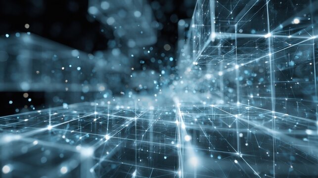 Abstract network grid with glowing nodes - Powered by Adobe