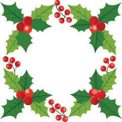 Christmas Botanical Border with Holly Leaves