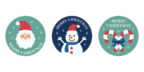 Whimsical Christmas Circle Stickers with Cute Characters and Festive Holiday Elements