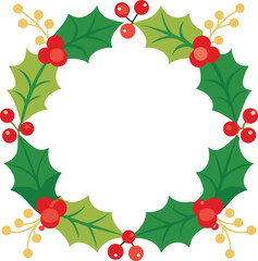 Botanical Holly Leaves and Berries Border Clipart
