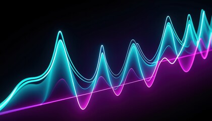 Fototapeta premium Abstract neon sound waves in a futuristic glow style in blue and purple tones, representing a musical equalizer and audio technology.