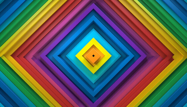 Vibrant Rainbow Square Pattern Concentric Geometric Shapes Abstract Background With Warm Lighting And Detailed Gradient Colors Creating A Sense Of Depth And Order - Powered by Adobe