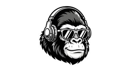 Cool Gorilla Wearing Sunglasses and Headphones Illustration. © magnetglobal