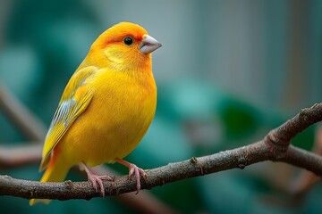 Close-up of a yellow canary bird on a branch perched Image