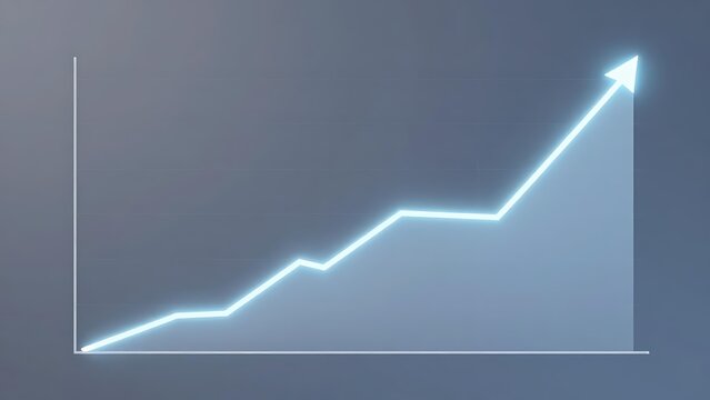 A glowing financial growth chart in a minimalistic infographic style in cool blue tones, representing business intelligence and growing profits
