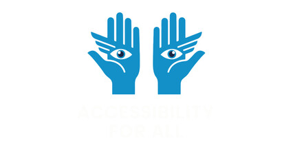 Mystical symbol of two blue open hands with winged eyes on the palms, isolated on a white background.