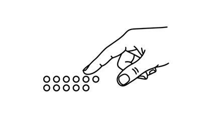 A hand pointing at a group of small circles arranged in a grid pattern.