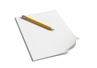 Sharpened wooden drawing instrument rests diagonally across blank white writing material with curved corner