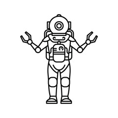Deep Sea Diving Robot Suit with Pincer Arms Line Art Icon