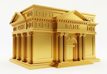 Fototapeta premium Stylized golden representation of a classical financial institution building viewed from an angle