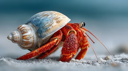 Hermit Crab with Blue Tinge on Shell on Beach crustacean Image