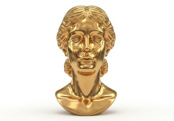 Obraz premium Highly polished metallic head sculpture featuring classical female styling is isolated on a white background