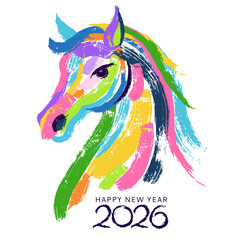 Vector watercolor horse, 2026 New Year illustration. Holiday print design for banner, poster, greeting card, invitation